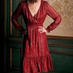 Sezane Red Long Sleeve Dress